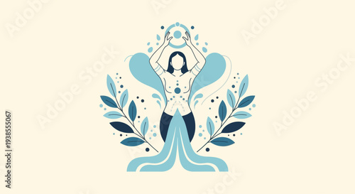 Woman pouring water, symbolizing water bearer, nature, and wellness