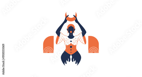 Afro-futuristic Woman with Crescent Moon and Abstract Shapes