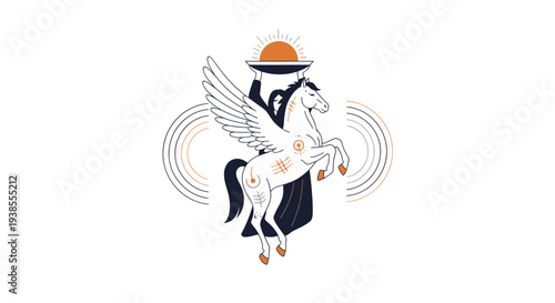 Mythical Pegasus Horse with Sun on Tray, Celestial Emblem, Vintage Style