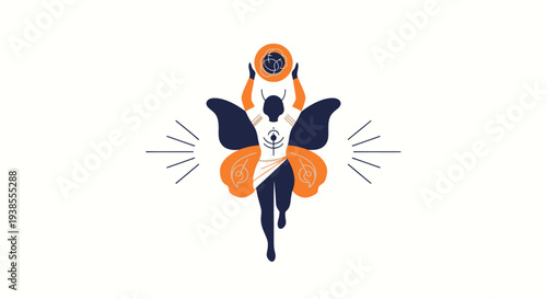 Mystical Woman with Butterfly Wings and Celestial Orb