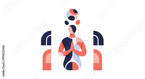Person Meditating in Geometric Style, Inner Peace and Mindfulness Concept