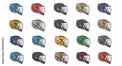 Collection of Diverse Lacrosse Helmets in Various Colors.