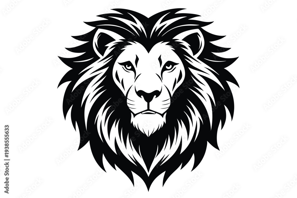 Fototapeta premium lion head silhouette line art vector illustration with a white background
