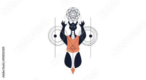 Mystical Figure with Geometric Symbols and Sacred Geometry