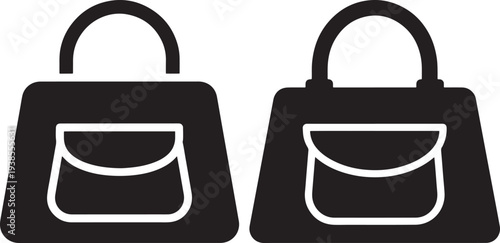 Stylish Women's Handbag with Flap Pocket Icon Set, Representing Fashion Accessories, Shopping, and Personal Style