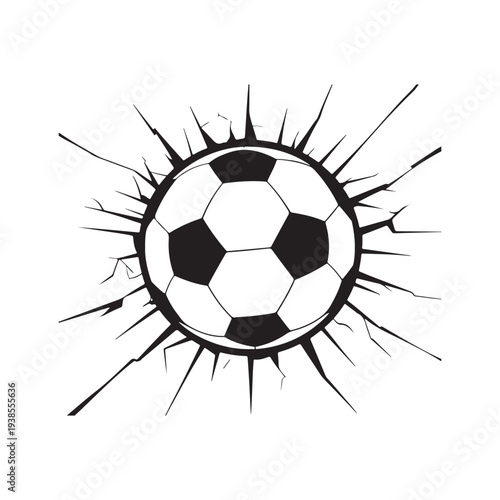 Soccer Ball Breaking Through Wall Graphic with Cracked Effect for Sports Decals and Team Apparel