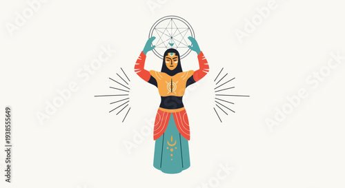 Mystic Woman Holding Sacred Geometric Symbol, Esoteric Ritual, Spiritual Power