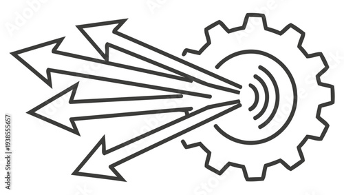 Gear Mechanism Arrows Input Output Process Concept Line Art Icon Illustration Vector Graphic