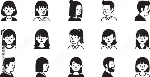 Modern abstract avatar collection with diverse people portraits. Smiling men and women user profile characters in flat vector style isolated on white..eps