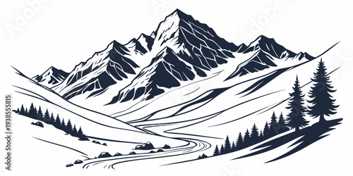 A mountain landscape with trees and snow Vector