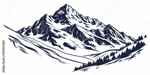 A mountain range with snow on it Vector