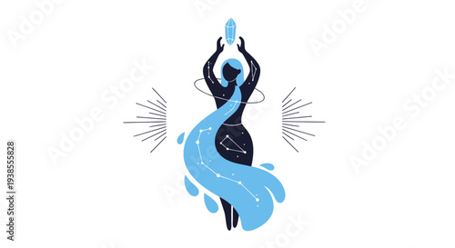 Cosmic Woman with Flowing Water and Stars