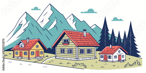 A small village nestled in the mountains Vector