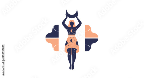 Mystical Woman with Crescent Moon and Celestial Patterns