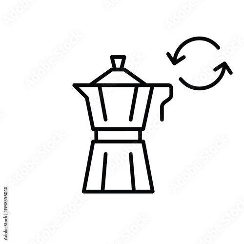 Moka coffee pot and renew arrows. Beverage refill, menu update. Pixel perfect, editable stroke vector icon