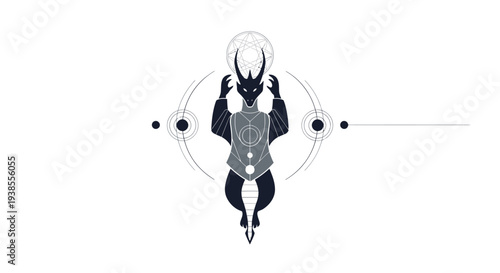 Mysterious Dragon Emblem with Geometric Constellation on White Background