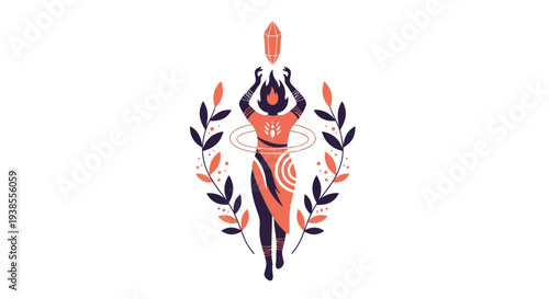 Mystical Woman with Crystal and Floral Wreath