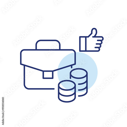 Digital currency and crypto assets. Briefcase, coins and like symbol. Pixel perfect, editable stroke vector icon