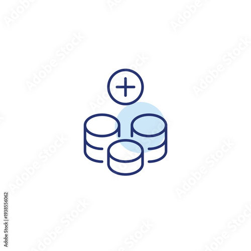 Coins in a stack and plus. Growing investments and savings account. Pixel perfect, editable stroke vector icon