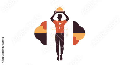 Man with Sun on Head, Abstract Puzzle Brain Background, Idea Concept