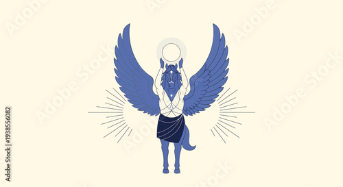 Mythological Pegasus Horse with Wings and Halo, Ancient Egyptian Style