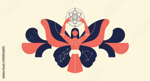Celestial Woman with Butterfly Wings and Cosmic Symbol