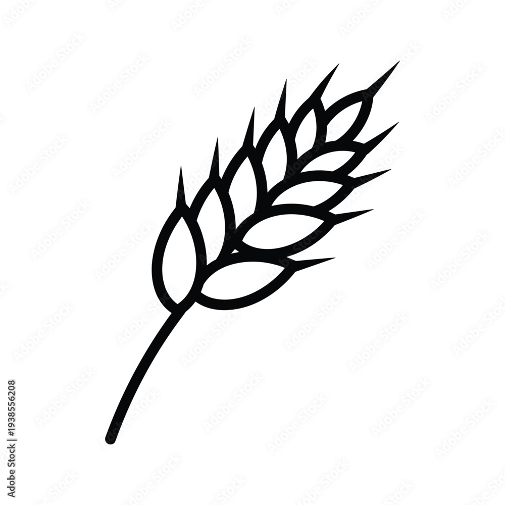 Naklejka premium Minimalist Wheat Stalk Line Art Illustration, Single Grain Head Icon on White Background