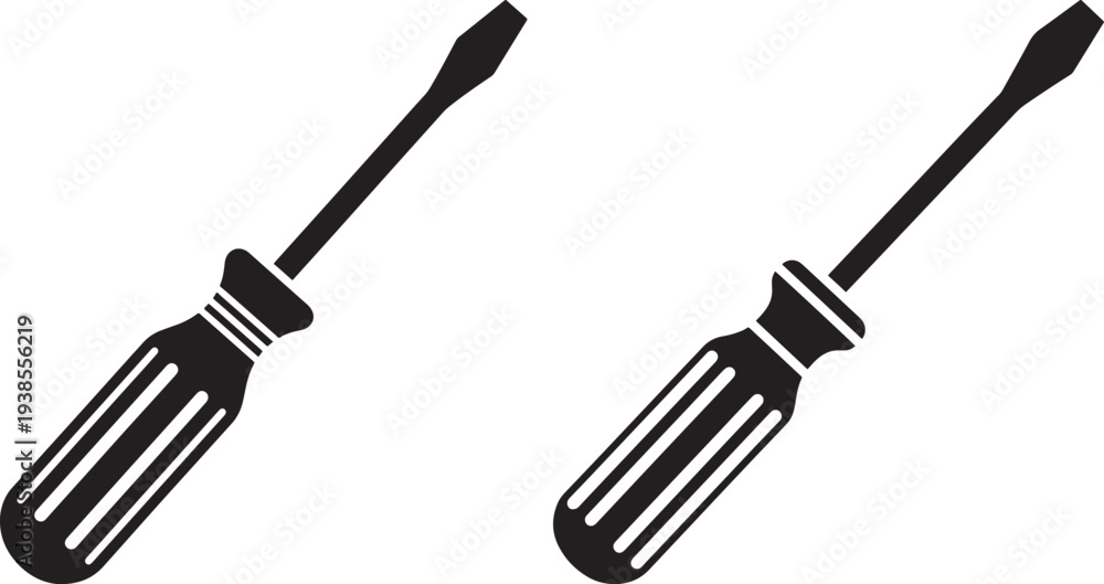 Fototapeta premium Essential Flat Head Screwdriver Icon Set for Home Improvement and Construction Repair Tools Vector