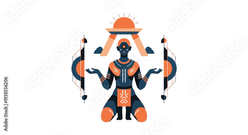 African Tribal Man Worshiping Sun God, Ancient Ritual, Spirituality