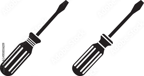 Essential Flat Head Screwdriver Icon Set for Home Improvement and Construction Repair Tools Vector