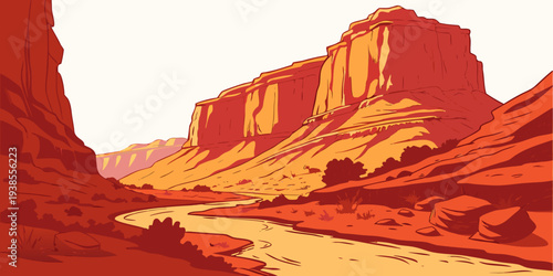 A pixel art image of a desert canyon landscape Vector