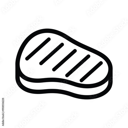 Minimalist Steak Icon with Grill Marks - Black and White Meat Vector Illustration for BBQ Design