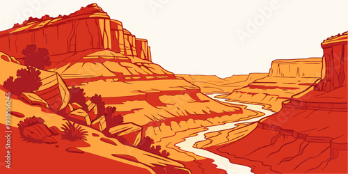 A pixelated image of a desert landscape with a river running through it Vector