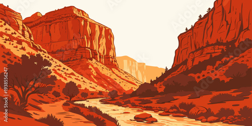 A pixelated image of a desert canyon landscape Vector