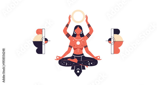 Spiritual Woman Meditating with Four Arms, Cosmic Yoga, Inner Peace, Enlightenment