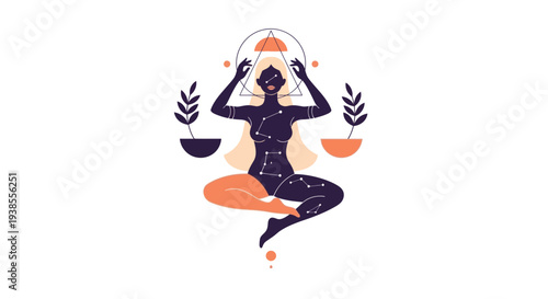 Libra Zodiac Sign Woman Illustration, Balance and Harmony Concept