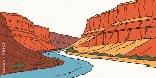 A pixel art illustration of a river canyon Vector