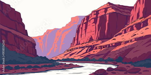 A pixel art image of a river canyon landscape Vector