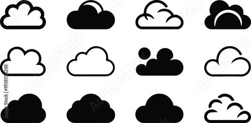 Cloud Icon Set. Weather and Cloud Computing Storage Symbols in Line and Flat Style – Stock Vector.