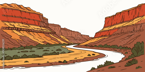 A pixelated image of a river running through a canyon Vector