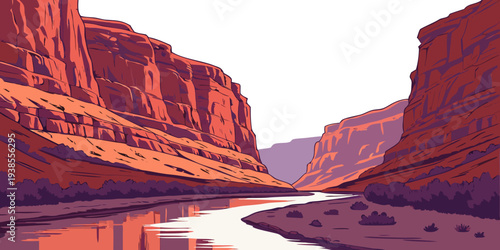 A pixel art image of a river canyon Vector