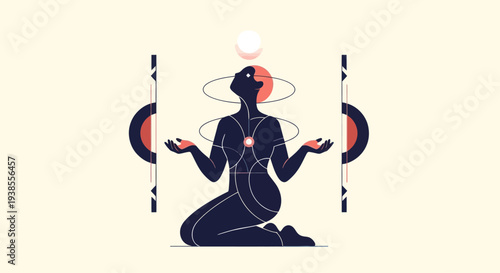 Silhouette of a person meditating, spiritual energy, inner peace, abstract art, wellness concept