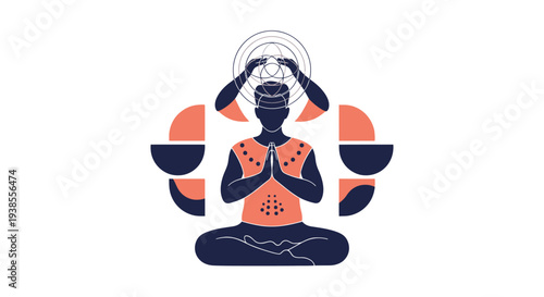 Person meditating with abstract cosmic energy, spiritual enlightenment, wellness