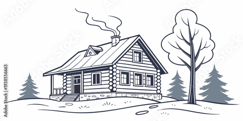 A house in the woods with smoke coming out of the chimney Vector