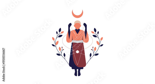 Mystic Woman with Moon and Cosmic Symbols, Spiritual Healing, Esoteric Art