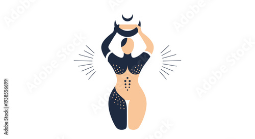 Mystical Goddess Icon with Crescent Moon and Cosmic Rays