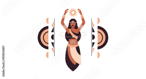 Tribal Woman Dancing with Hoop and Geometric Patterns