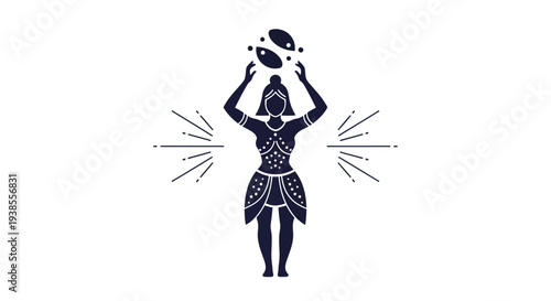 Tribal Woman with Fish Silhouette Illustration, Outline Art, Isolated on White