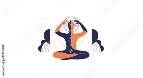 Meditating person with chakras and aura, spiritual balance and inner peace
