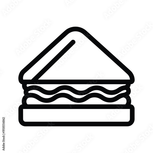 Triangular Sandwich Icon Line Art, Minimalist Food Graphic, Black and White Vector Illustration